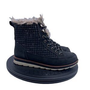 MUK LUKS Women's Sigrid Boot-Black/White/ Faux Fur Shoes Size 7
